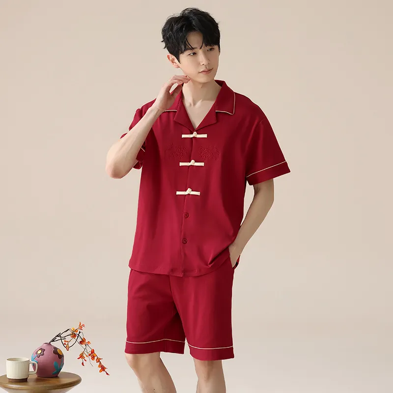 Qiao Ni Tong Pajama Set Men's Red-4
