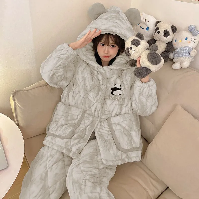 Qiao Ni Tong Pajama Set Women's Luminous Gray-1