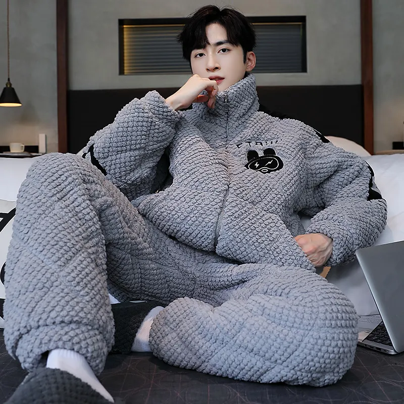 Qiao Ni Tong Pajama Set Men's Light Gray-5