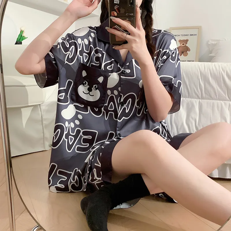Qiao Ni Tong Pajama Set Women's Gray-1