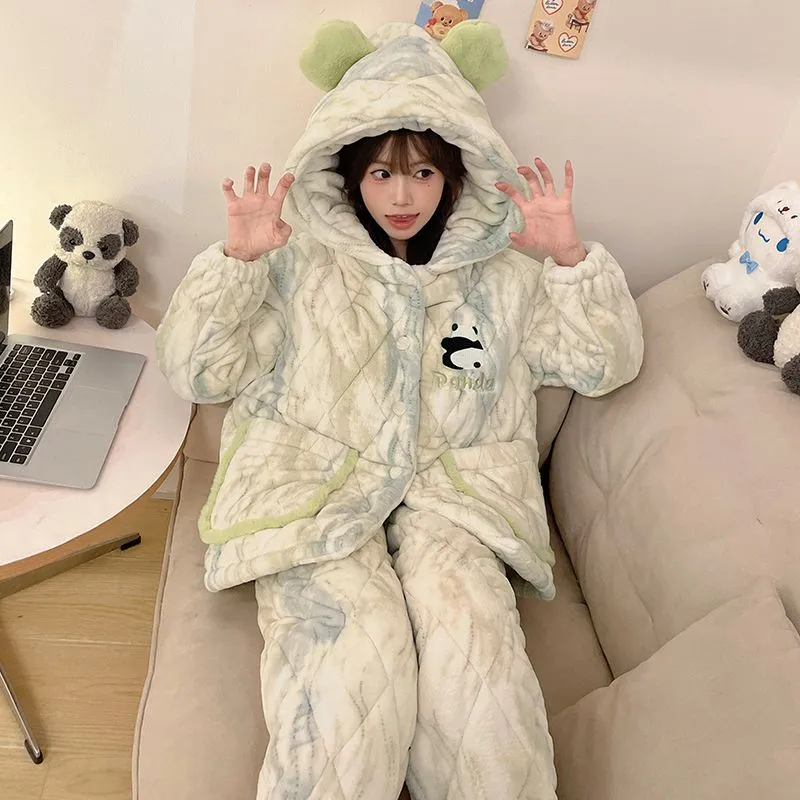 Qiao Ni Tong Pajama Set Women's Luminous Green-3