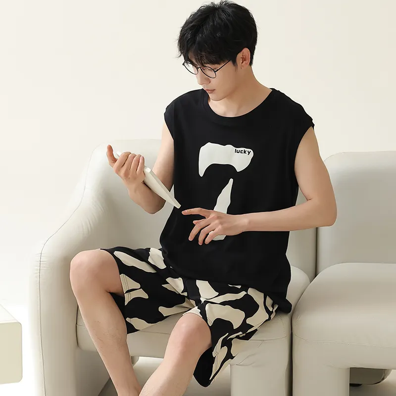 Vine Color Pajama Set Men's Black-4