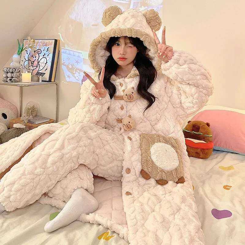 Qiao Ni Tong Pajama Set Women's Caramel-4