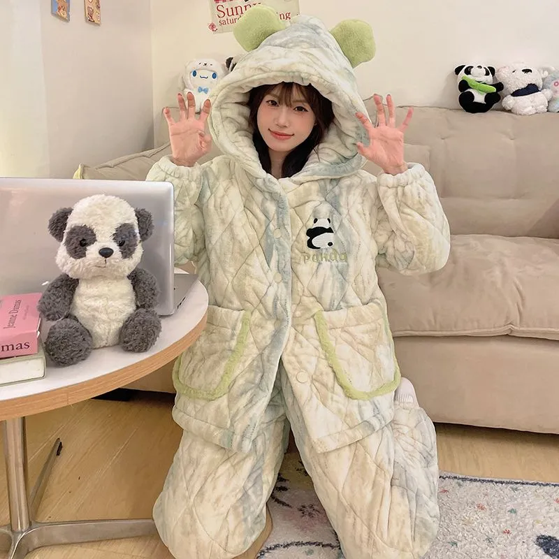 Qiao Ni Tong Pajama Set Women's Luminous Green-4