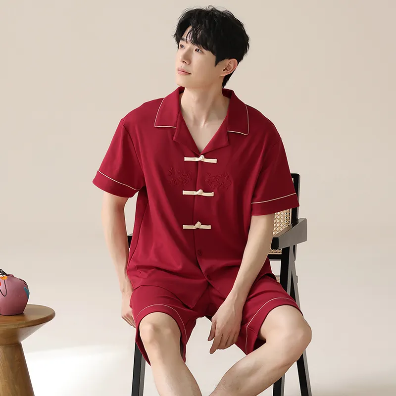 Qiao Ni Tong Pajama Set Men's Red-2