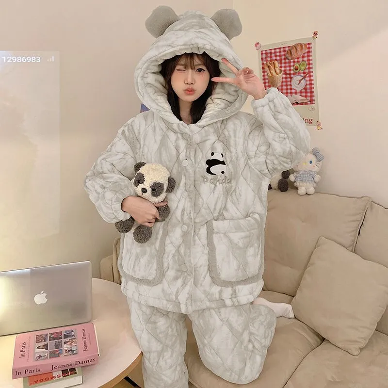 Qiao Ni Tong Pajama Set Women's Luminous Gray-3