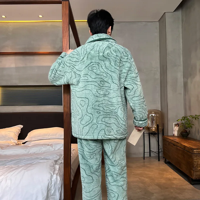 Qiao Ni Tong Pajama Set Men's Burgundy-11