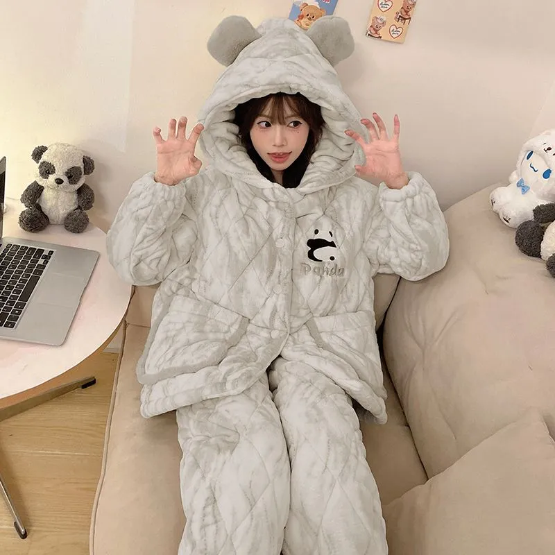 Qiao Ni Tong Pajama Set Women's Luminous Gray-4