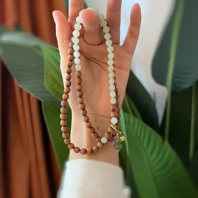 Abby's Wonderland Hetian Jade Barbie Sandalwood Hetian Jade Bracelets Unisex Green Jade-5