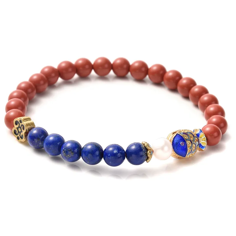Abby's Wonderland Reconstructed Cinnabar Textile Beaded Bracelet Unisex-2
