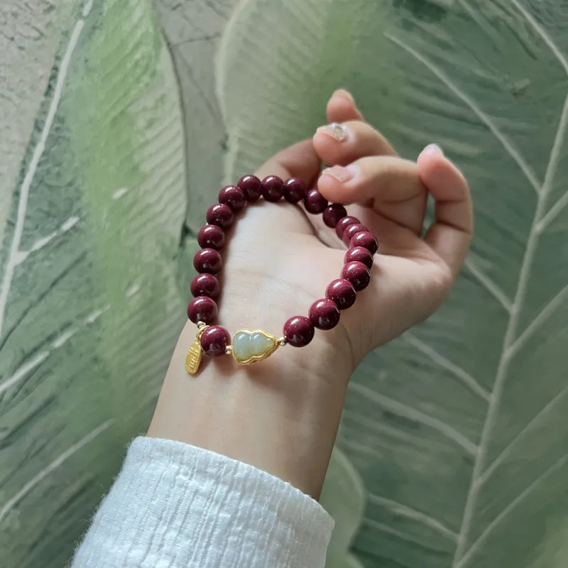 Abby's Wonderland Reconstructed Cinnabar Red Fortune Jade Bracelet Unisex-5