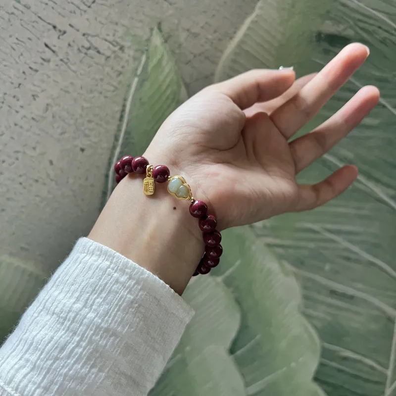 Abby's Wonderland Reconstructed Cinnabar Red Fortune Jade Bracelet Unisex-4