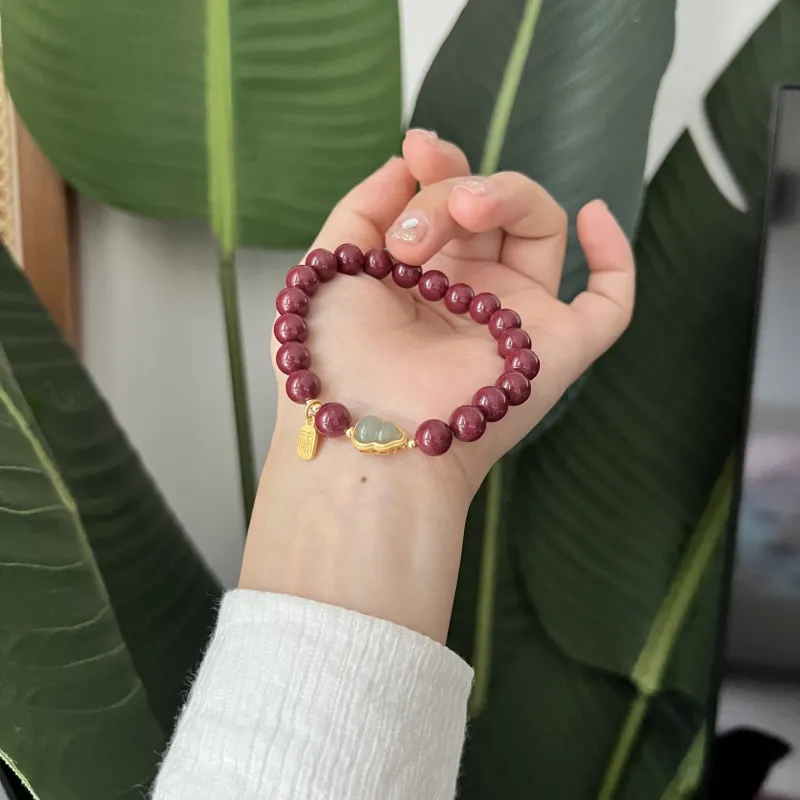 Abby's Wonderland Reconstructed Cinnabar Red Fortune Jade Bracelet Unisex-3