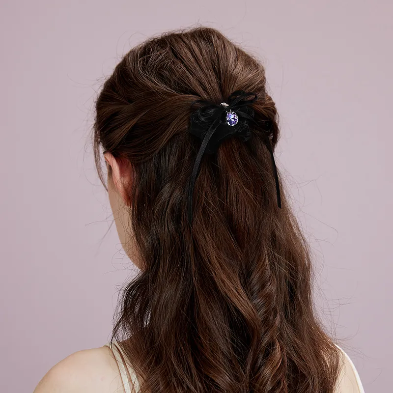 ROYALSASA Velour Faux Crystal Hair Tie Women's-1