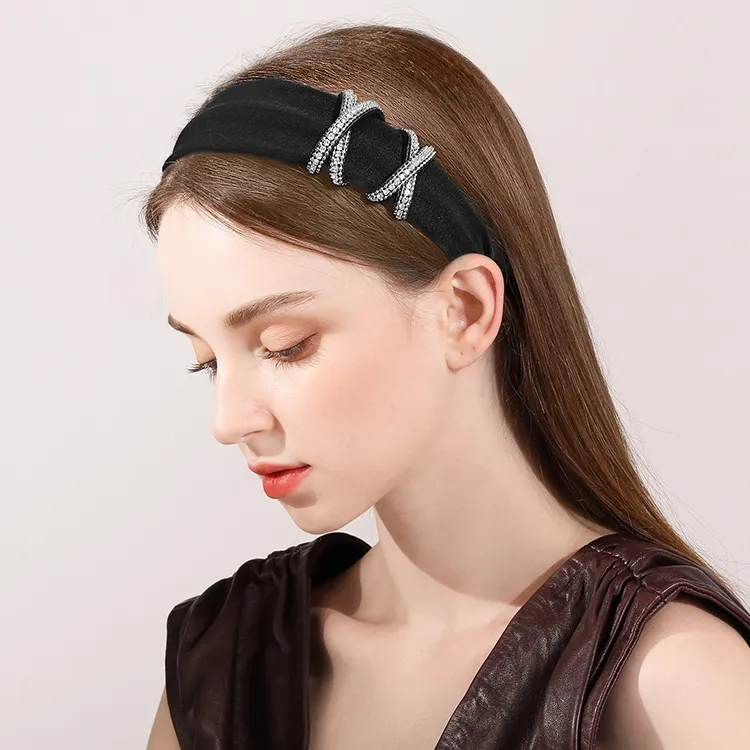 ROYALSASA Rhinestones In Fabric Headbands Women's-2
