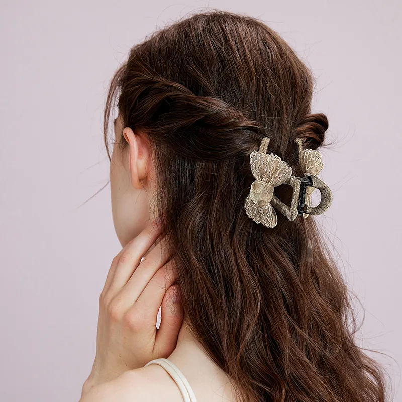 ROYALSASA Silk Chiffon Faux Crystal Hair Clips Women's-6