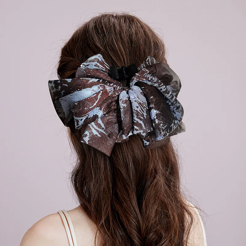 ROYALSASA Silk Chiffon, Faux Crystal Hair Clips Women's-1
