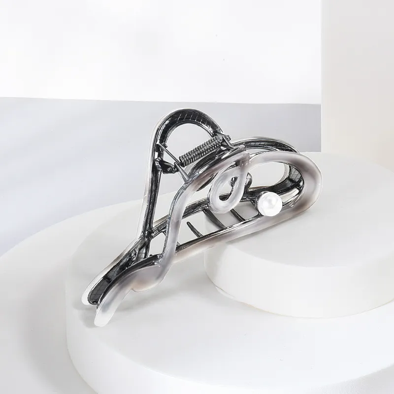 ROYALSASA Acrylic Faux Pearl Alloy Base Grip Hair Claw Clip Women's-2