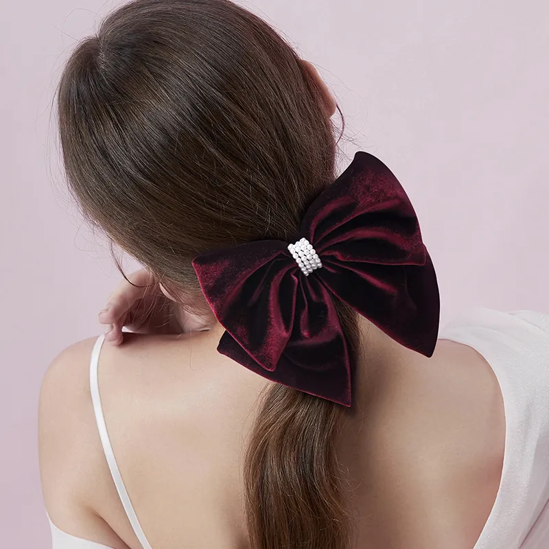 ROYALSASA Velour, Faux Pearl Hair Clips Women's-1