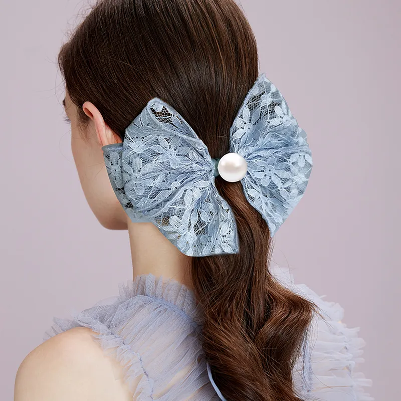 ROYALSASA Silk Chiffon, Faux Pearl Hair Clips Women's-1