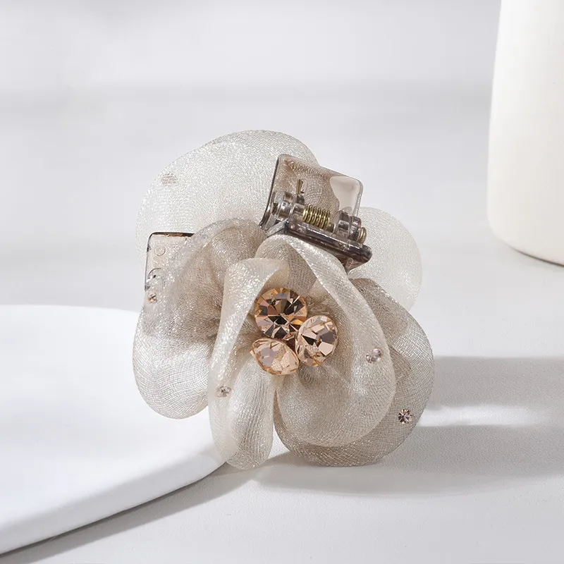 ROYALSASA Silk Chiffon Faux Crystal Acrylic Hair Claw Clip Women's-5