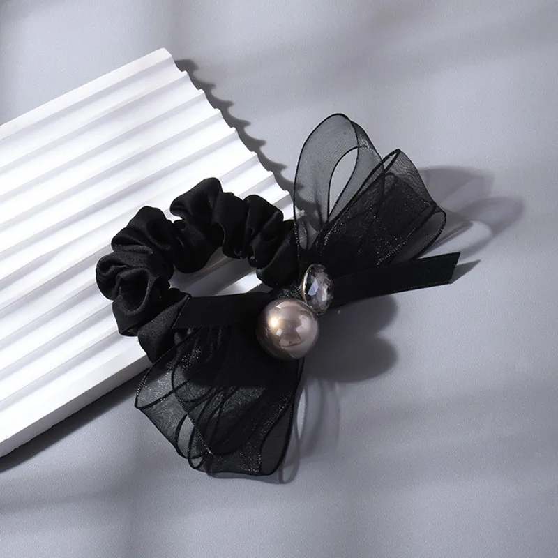 ROYALSASA Silk Chiffon Faux Crystal Faux Pearl Hair Tie Women's-5