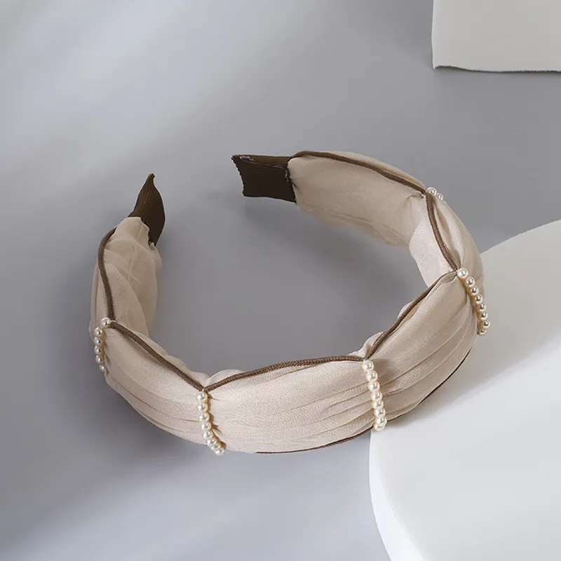 ROYALSASA Silk Chiffon, Faux Pearl, Acrylic Headband Headbands Women's-1