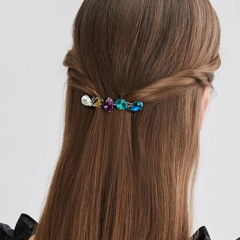 ROYALSASA Alloy Faux Crystal Hair Clips Women's-7