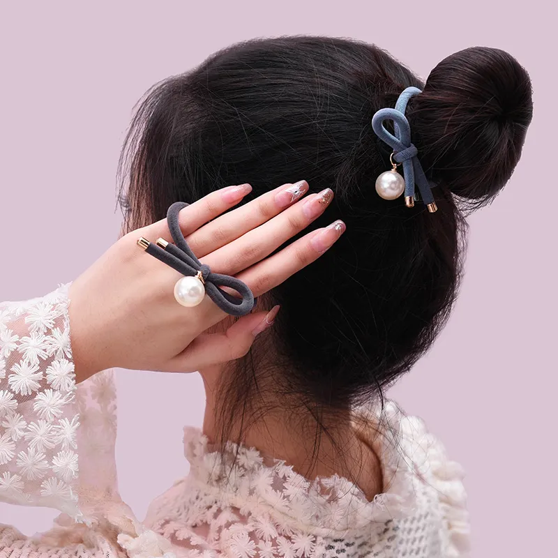 ROYALSASA Rubber Band Alloy Accessories Faux Pearl Hair Tie Women's-4