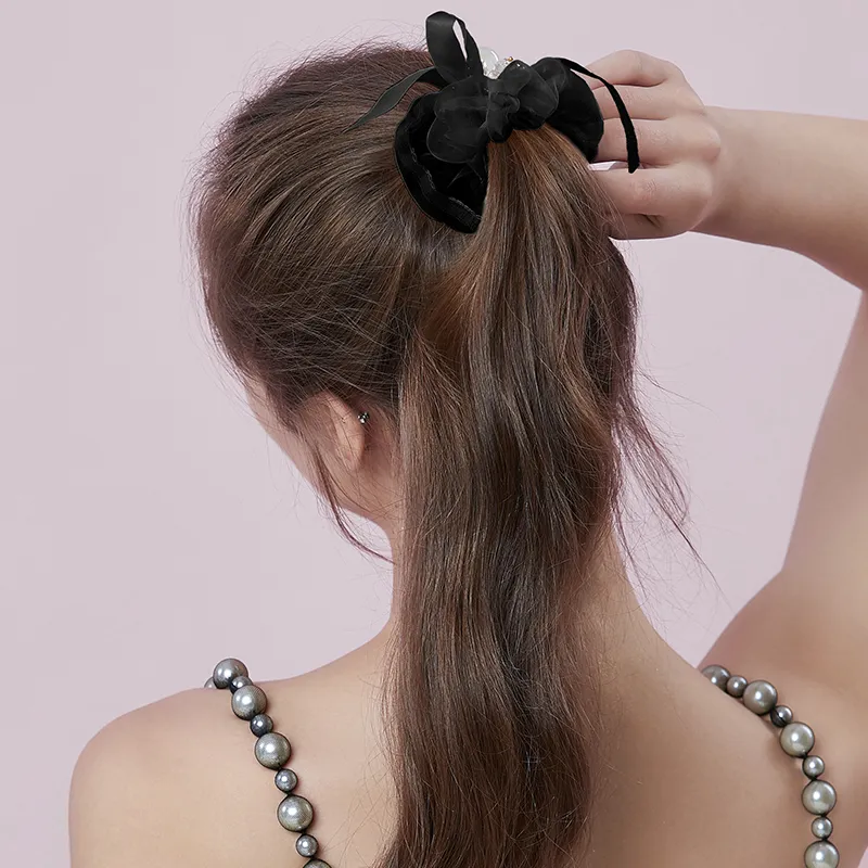 ROYALSASA Silk Chiffon Acrylic Hair Tie Women's-1