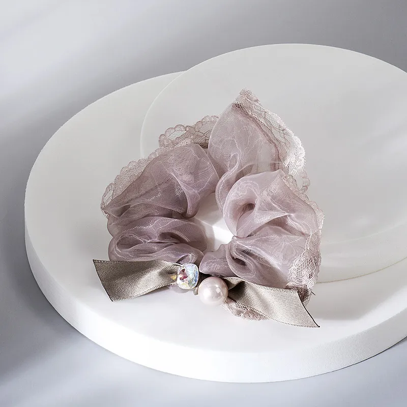 ROYALSASA Silk Chiffon, Faux Pearl, Faux Crystal Hair Tie Women's-2