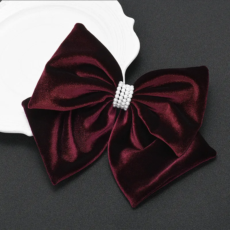 ROYALSASA Velour, Faux Pearl Hair Clips Women's-4