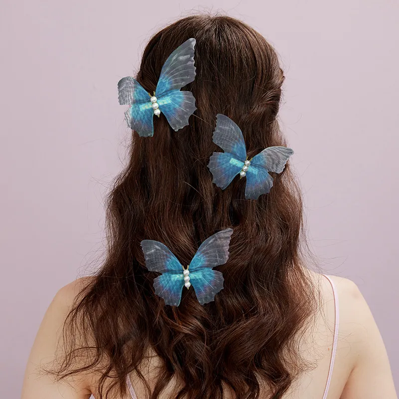 ROYALSASA Silk Chiffon Faux Pearl Hair Clips Women's-1