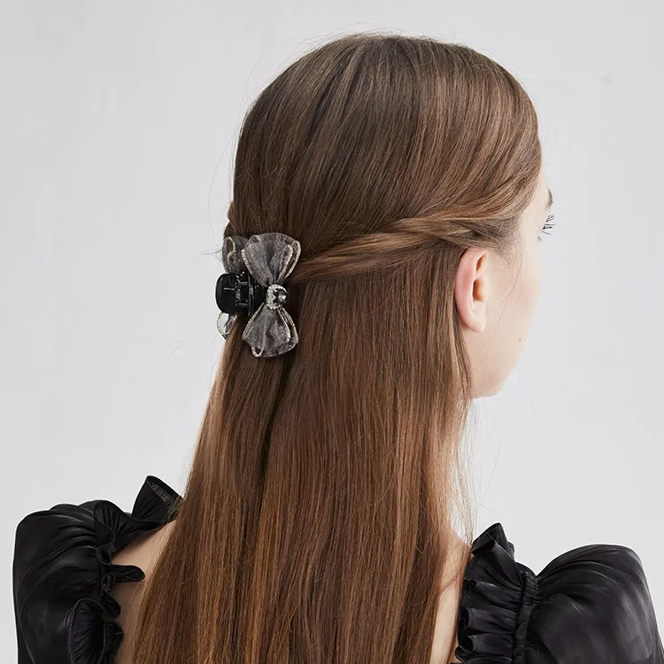 ROYALSASA Silk Chiffon Faux Crystal Hair Clip Hair Claw Clip Women's-1