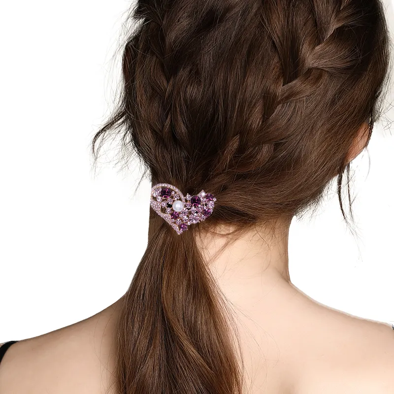 ROYALSASA 3 Strand Rubber Band, Alloy, Faux Crystal Hair Tie Women's-1