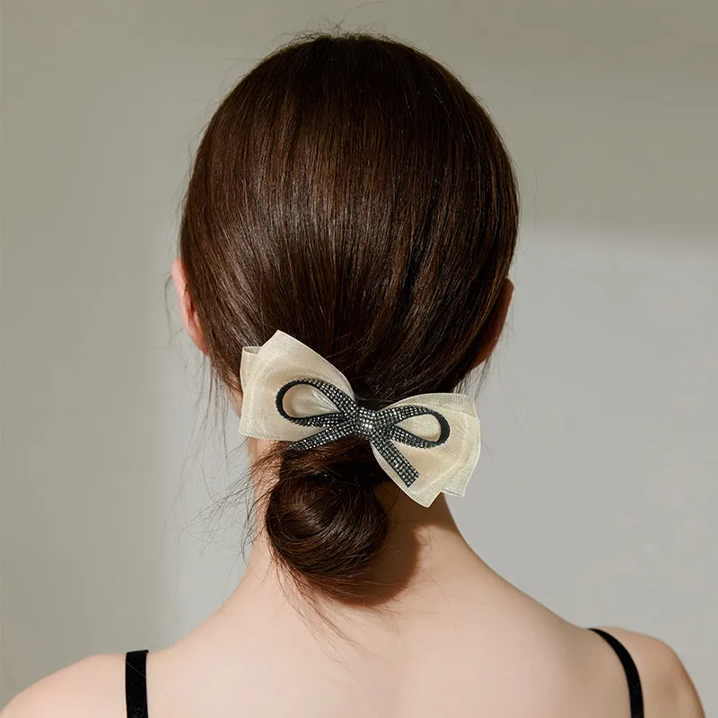 ROYALSASA Silk Chiffon, Faux Crystal Hair Tie With Flower Women's-1