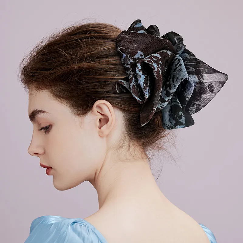 ROYALSASA Silk Chiffon, Faux Crystal Hair Clips Women's-2