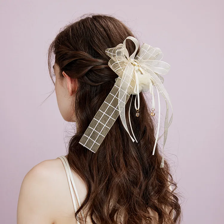 ROYALSASA Silk Chiffon Faux Crystal Hair Tie Women's-3