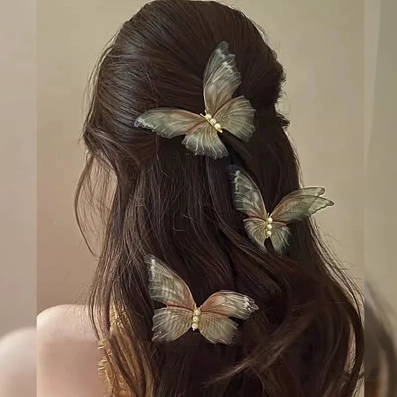 ROYALSASA Silk Chiffon Faux Pearl Hair Clips Women's-7