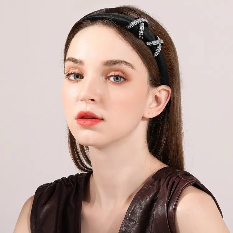 ROYALSASA Rhinestones In Fabric Headbands Women's-5