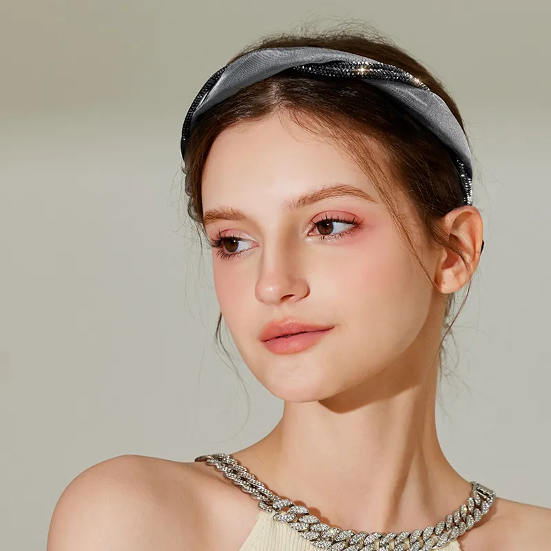 ROYALSASA Silk Chiffon, Faux Crystal, Acrylic Headbands Women's-2