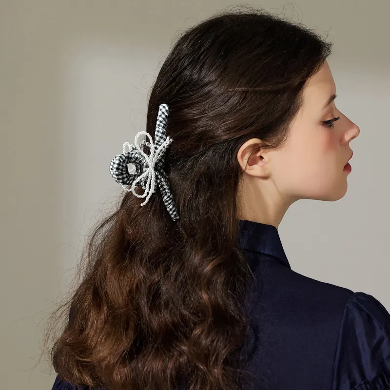 ROYALSASA Cotton Linen Blend, Faux Pearl Hair Clips Women's-2