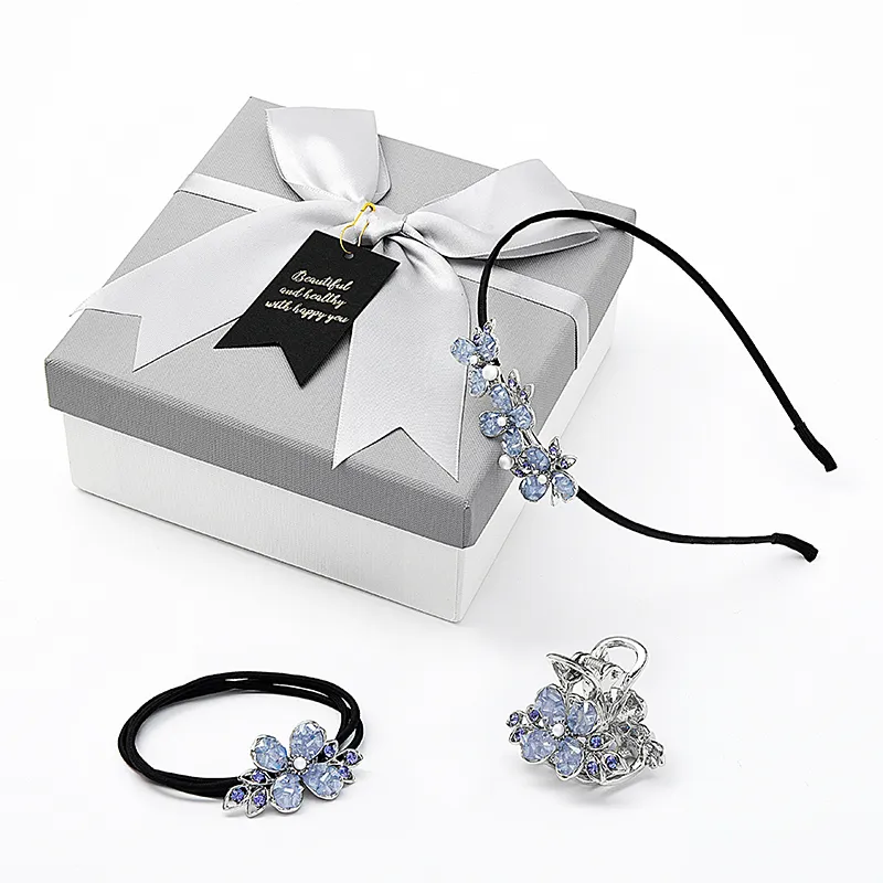 ROYALSASA Three Strand Rubber Alloy Faux Crystal Headbands Women's-1