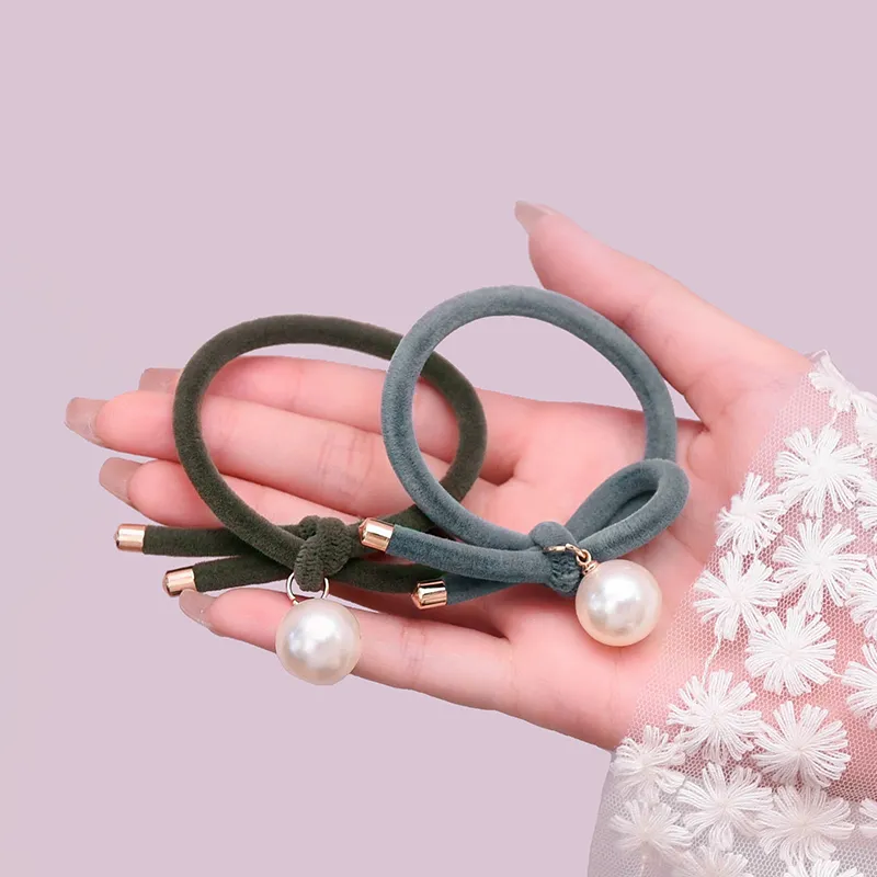 ROYALSASA Rubber Band Alloy Accessories Faux Pearl Hair Tie Women's-2