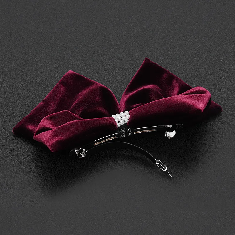 ROYALSASA Velour, Faux Pearl Hair Clips Women's-3