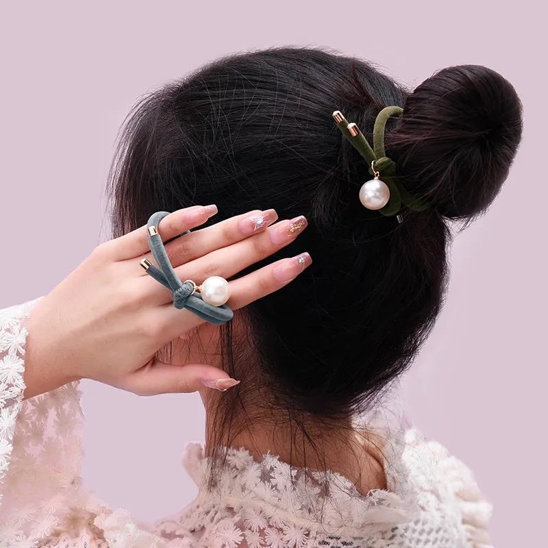 ROYALSASA Rubber Band Alloy Accessories Faux Pearl Hair Tie Women's-1