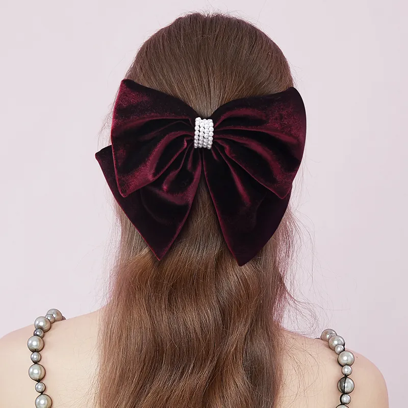 ROYALSASA Velour, Faux Pearl Hair Clips Women's-2