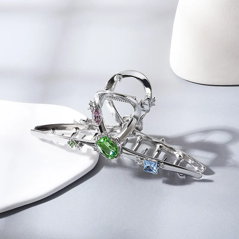 ROYALSASA Metal Faux Crystal Hair Claw Clip Women's-2