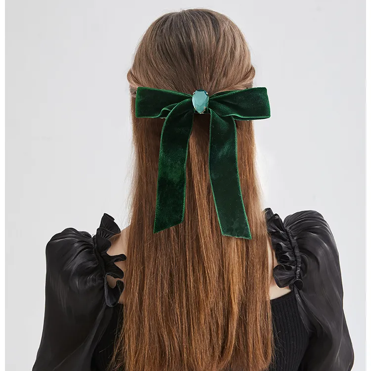 ROYALSASA Velour Faux Crystal Hair Clips Women's-1