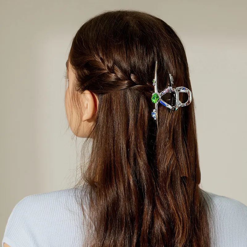 ROYALSASA Metal Faux Crystal Hair Claw Clip Women's-1